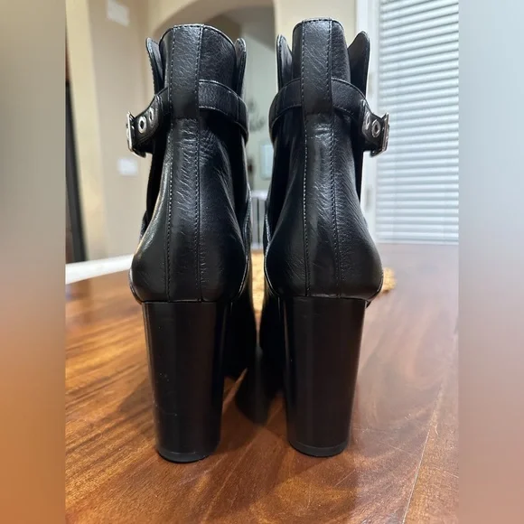 Paige Camille Pointed Toe Black Leather Buckle Straps Boots - Picture 4 of 9